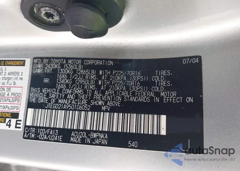 2005 Toyota Highlander z USA, uszkodzony, nr VIN JTEGD21A950106052